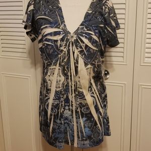 Blue and white tied dyed top